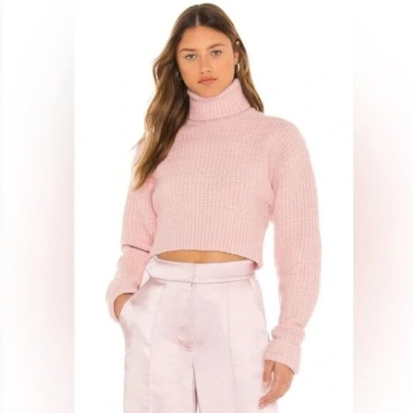 EUC For Love & Lemons Madeline Pink Cropped Turtleneck Sweater, Sz - Sm - Picture 1 of 8